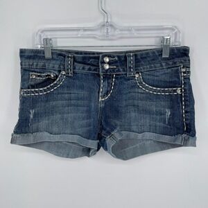Bongo‎ Junior's Blue Thick Stitch Rhinestone Denim Shorts Size 9